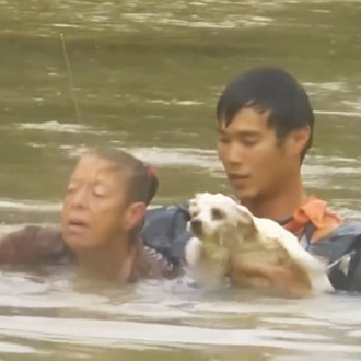 Impresionante rescate in extremis de una mujer y su perro …