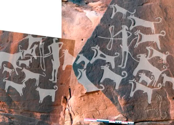 ¿La primera imagen de perros junto a humanos? Descubren a canes cazadores en un mural de hace más de 8000 años