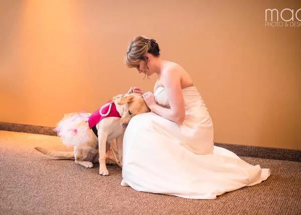 Una perra de asistencia con tutú: la mejor invitada a la boda de su humana